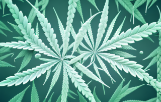 A cannabis leaf intertwined with symbolic elements of medical research such as a microscope