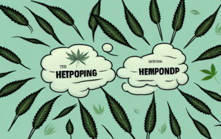 Several hemp plants in a field with different uses of hemp (like fabric