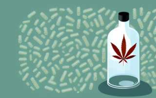 A glass dropper bottle with a cannabis leaf on it