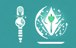 A cbd oil dropper with a few drops falling into a glass