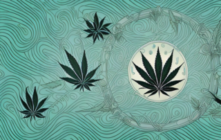 A cannabis plant surrounded by various symbols of pain like lightning bolts