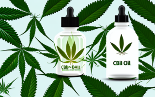 A cannabidiol (cbd) oil bottle surrounded by various symbols of health and well-being