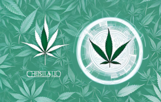 A cannabis plant with symbolic imagery of relief and healing