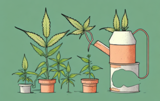 A hemp plant growing in a small