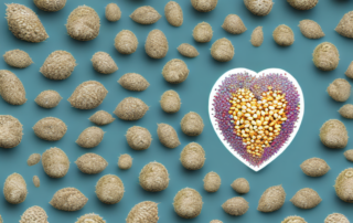 A variety of hemp seeds scattered across a vibrant background