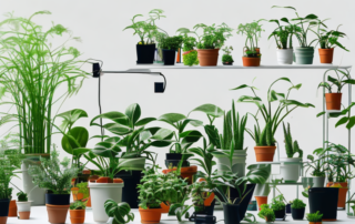 A well-organized indoor garden with a variety of thriving plants