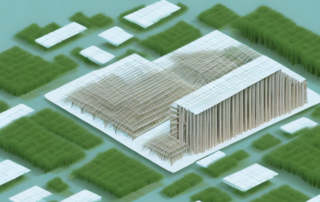 A sustainable construction scene where buildings are made of hemp materials
