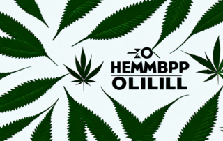 A hemp plant with zoomed-in sections showing its various components