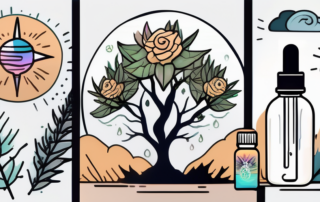 A cbd oil dropper bottle with a halo of light around it