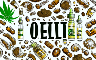 A bottle of hemp oil with a question mark above it