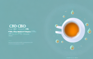 A cbd oil dropper with a few drops falling into a tea cup