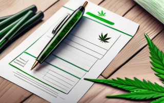 A medical prescription pad with a cannabis leaf subtly embossed on it