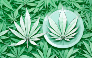 A female cannabis plant encased in a symbolic legal scale