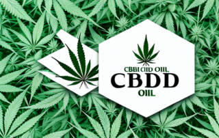 A cbd oil dropper with hemp leaves around it