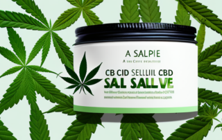 A cbd salve jar with a hemp leaf design on it