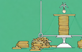 A hemp field with a weighing scale balancing a tonne of hemp and a stack of coins