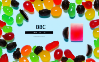 Colorful cbd-infused gummy fruits on a scale