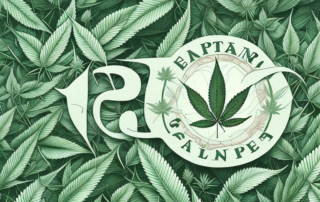 A mature hemp plant with detailed depictions of its leaves