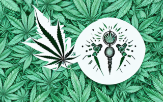 A cbd oil dropper with hemp leaves in the background