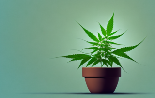 A three-week-old hemp plant in a pot