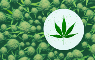 A hemp plant with droplets of oil being extracted from its seeds