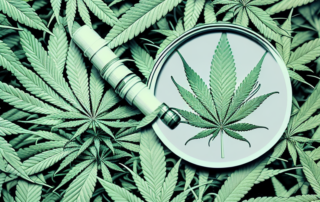 A cannabis plant with its various components like leaves