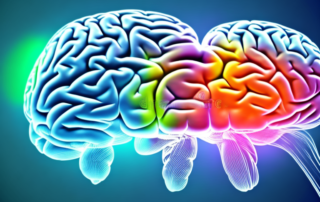 A human brain highlighted with various colors to signify different areas