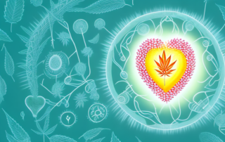 A hemp oil bottle with radiant light emanating from it