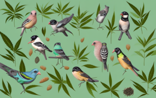 A variety of birds feasting on a hemp plant