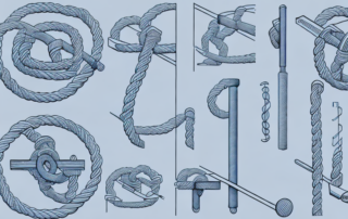 Various stages of assembling a tau (rope) railing