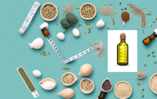 A bottle of hemp seed oil with a measuring tape wrapped around it