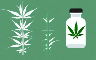A cannabis plant inside a medical prescription bottle