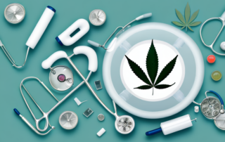 A cannabis leaf inside a medical cross symbol