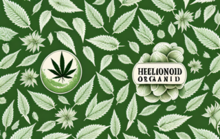 A bunch of unpeeled organic hemp seeds surrounded by nature elements like leaves and flowers