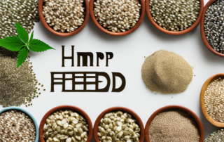 A handful of hemp seeds surrounded by different types of food