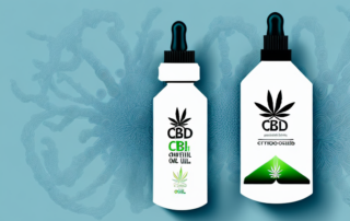 A cbd oil bottle and a stylized