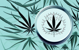 A cbd salve jar with a hemp leaf design on it