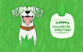 A happy and healthy dog sitting in a field of lush green hemp plants