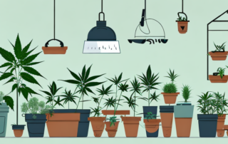 An indoor room setup with various gardening tools
