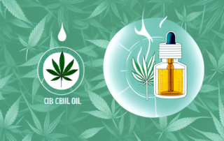 A cbd oil dropper with a few drops falling into a herbal leaf