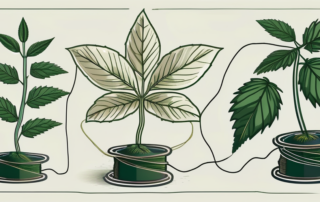 A hemp plant intertwined with a thread spool