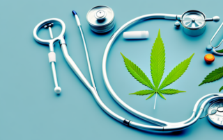 A cannabis leaf placed on a medical cross symbol