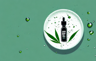 A bottle of hemp oil with a few hemp leaves around it