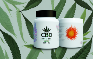 A cbd gel jar next to a stylized
