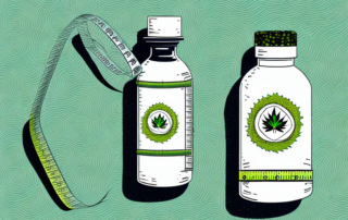 A bottle of hemp seed oil surrounded by fresh hemp plants