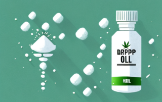 A dropper bottle of hemp oil with a few drops falling into a spoon
