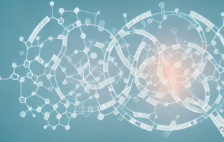 A cbd molecule interacting with a stylized representation of a metabolic pathway