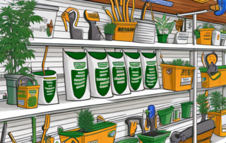 A hardware store aisle with a focus on a bag of hemp-based soil