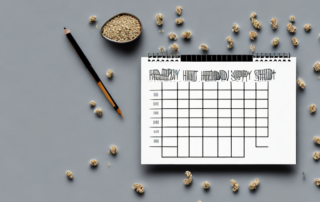 A handful of hemp seeds scattered on a table with a daily calendar in the background