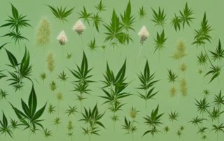 A lush garden scene showcasing a prominent hemp plant among other foliage
